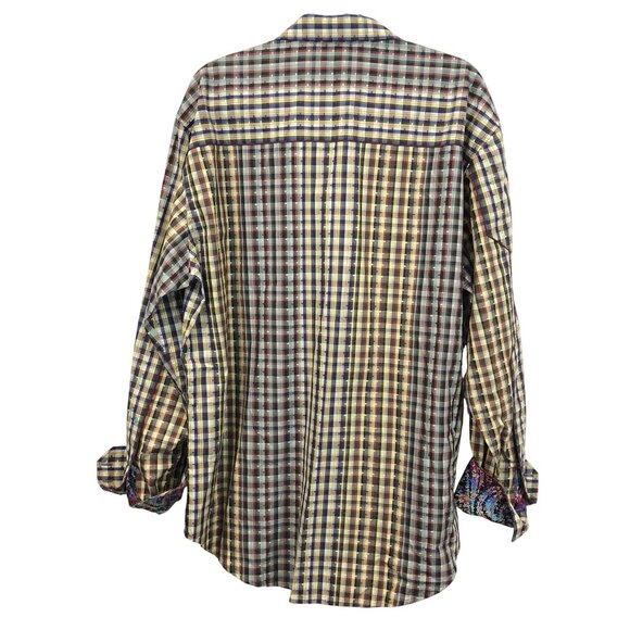 Robert Graham Plaid Woven Button-Down Shirt Contrast Paisley Cuff Collar Size XL - Picture 5 of 12